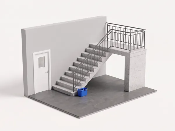 Symbolbild Treppenhausreinigung: Miniatur eines sauberen Treppenhauses